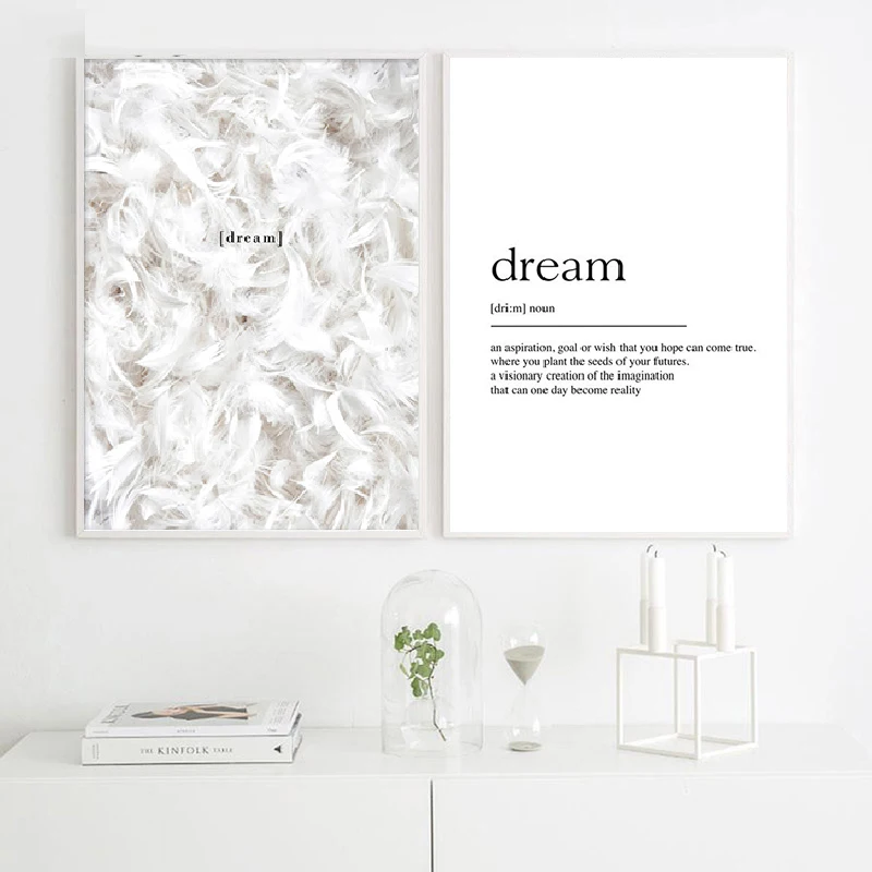 

Scandinavian Posters Feathers Dream Definition Wall Art Quote Canvas Painting Minimalist Wall Picture Unframed