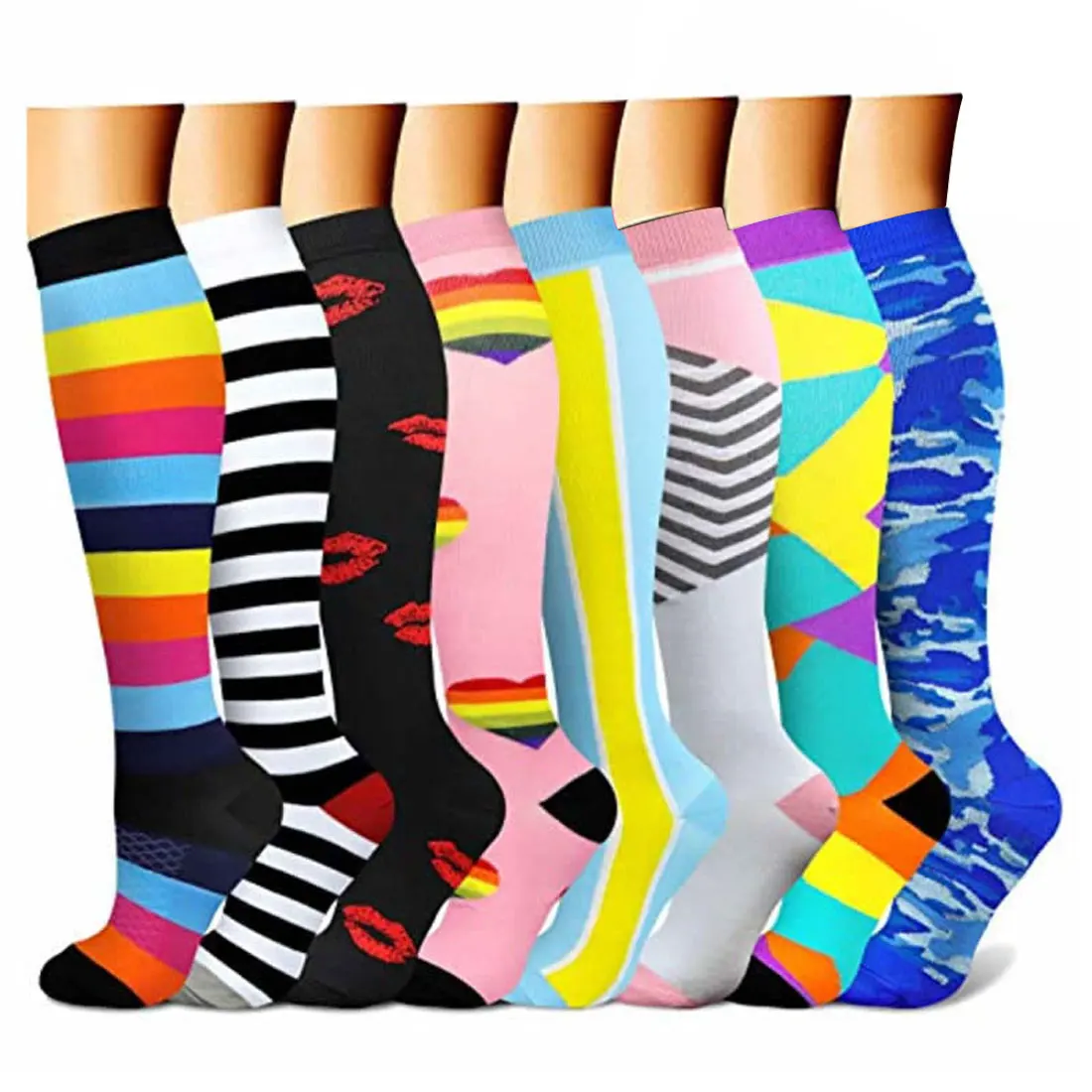 Leg Support Compression Stockings 8 Pairs Per Set Outdoor Sport Compression Socks Knee High Sportwear