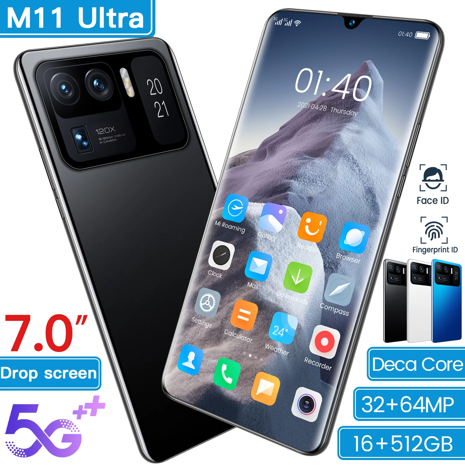 

Global Version M11 Ultra 7.3 Inch 16GB+512GB 5G Network Fingerprint ID 6800mAh Smart Phone 48+64MP Dual SIM+Micro SD Cellphones