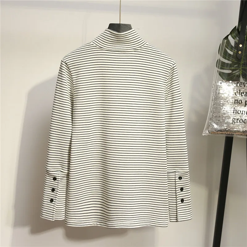 Пуловер женский в полоску с воротником-хомутом на зиму | Женская одежда