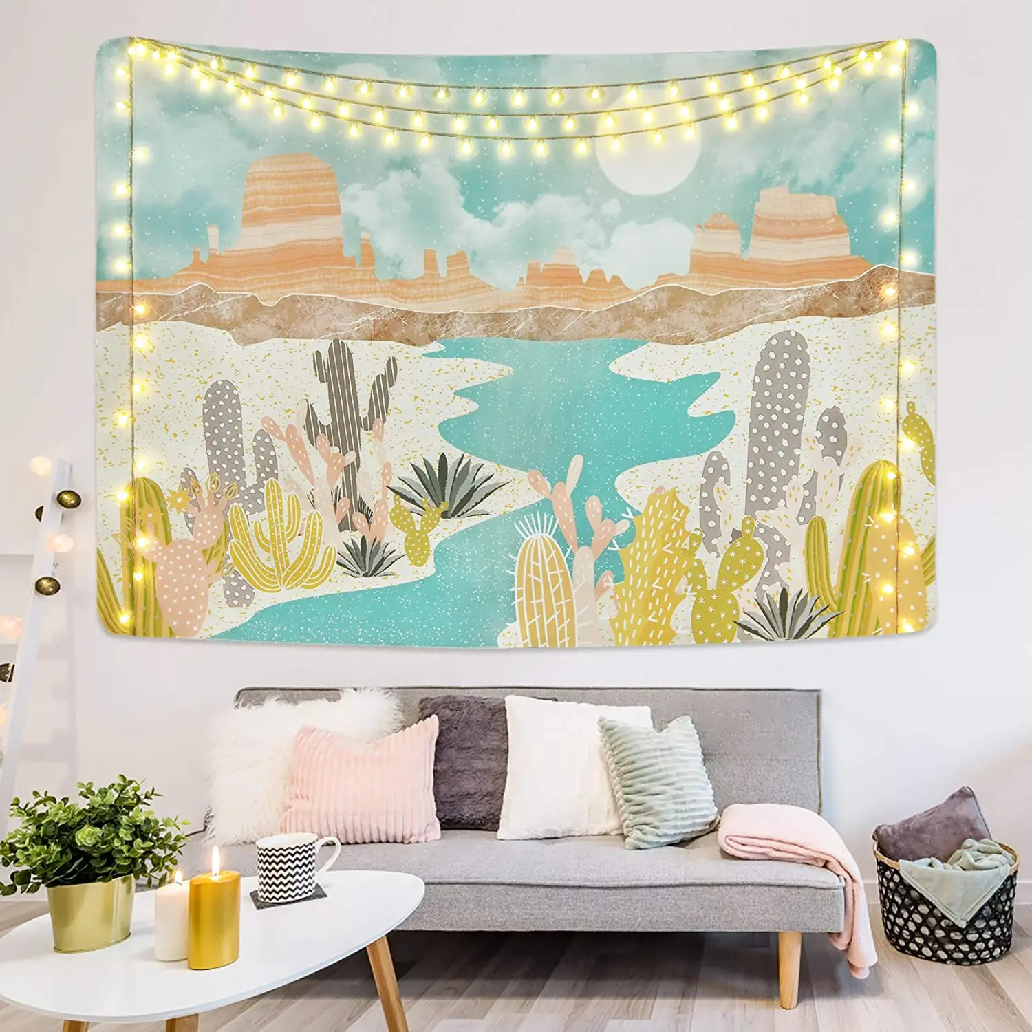 

Гобелен Desert Oasis, гобелен с кактусами, растениями, суккулентами, абстрактный настенный гобелен