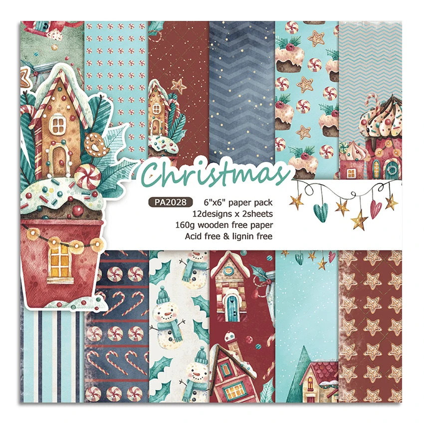 

Christmas 24 sheet 6"X6" Scrapbooking Design Patterned Paper Pack Handmade Craft Paper Craft Background Pad AlinaCraft