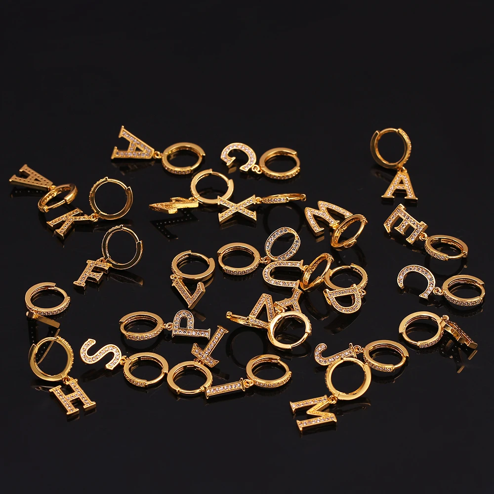 1 шт. модные циркониевые серьги кольца с буквами инициала висячие алфавитом для