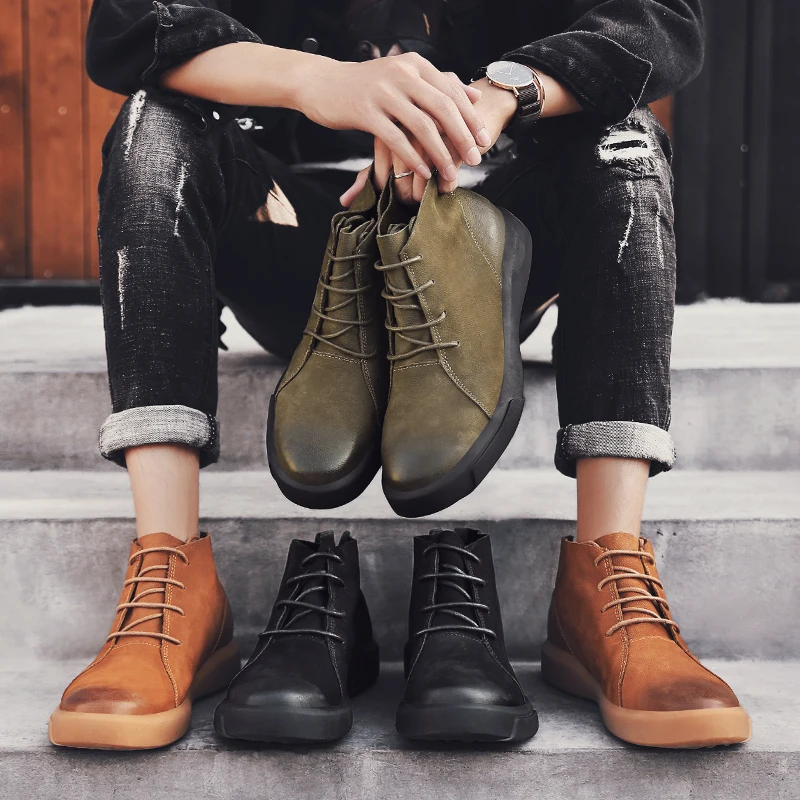 Модные мужские ботинки Нескользящие трендовые ботильоны в стиле ретро Рабочие