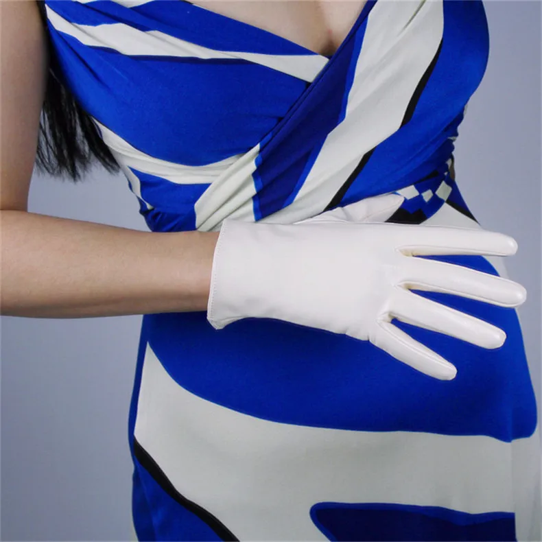 21 см, лакированные кожаные перчатки, Короткая секция, имитирующая кожу, зеркальные, яркие, винно-красные, темно-красные, фиолетовые, красные, женские, WPU90