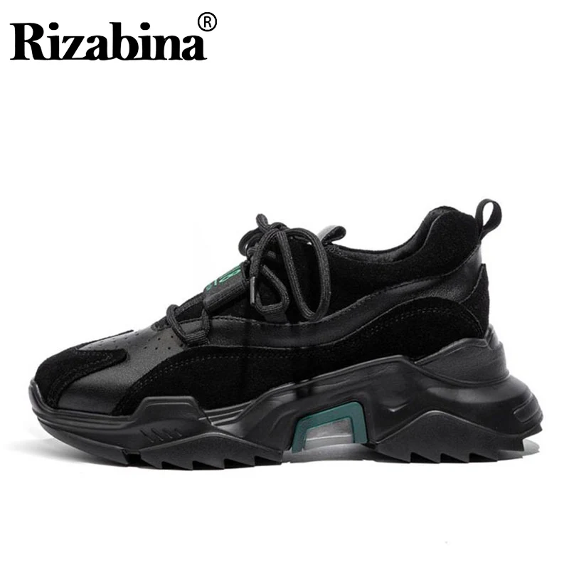 RIZABINA из натуральной кожи, Новое поступление, горячая распродажа Женские кроссовки толстая подошва Роскошная фирменная обувь на каждый день для клуба обувь Размер 35–40