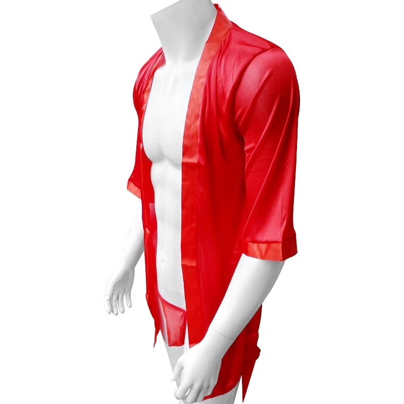 Блестящий Шелковый Атласный халат для мужчин банный нижнее белье комбинация с