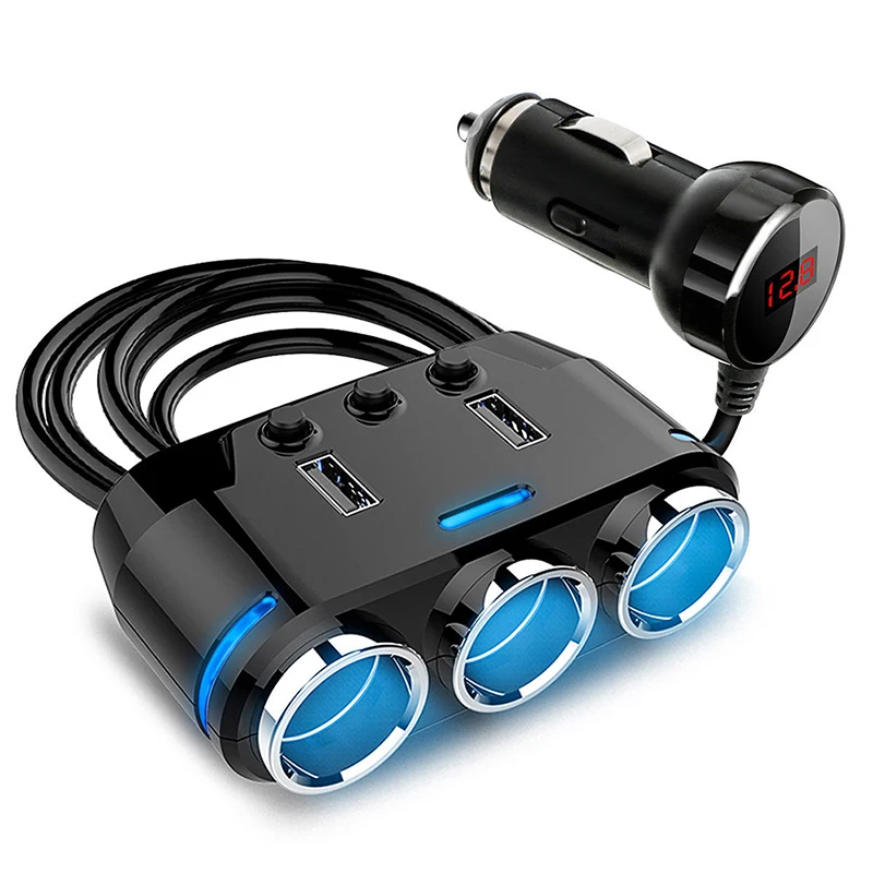 

3Way Cigarette Lighter Multi Socket Splitter Power Adapter Dual USB Car Charger 12/24V