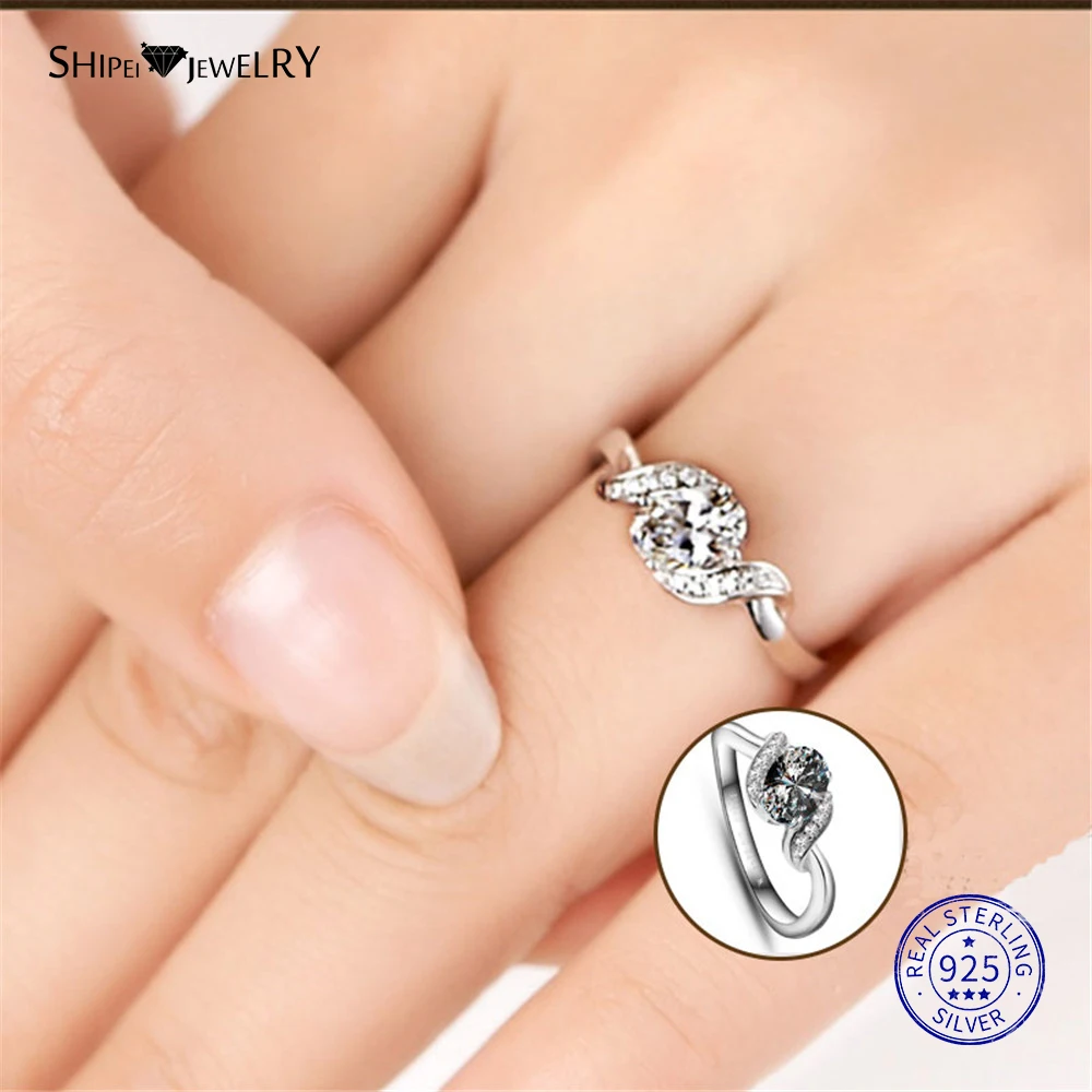 Shipei 100% 925 Sterling Silver Fine Jewelry White Gold Oval Sapphire Engagement Ring for Women Anniversary Gift | Украшения и