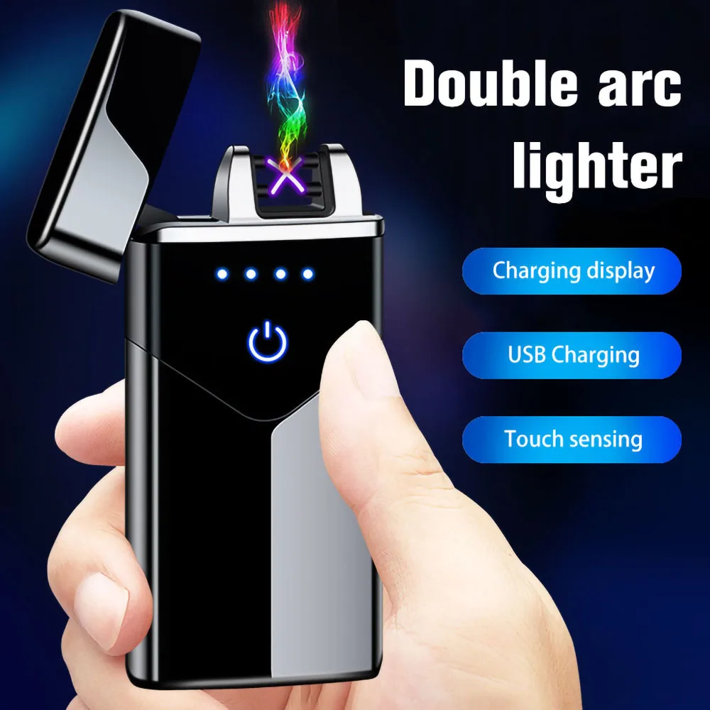 

2020 Dual Arc USB Electric Lighter LED ScreenTouch Fire Plasma Arc Cigarette Lighter Windproof Metal Novelty Lighter Mens Gift