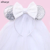 white day veil mouse ears bow hairband festival headband women single party decoration valentines day girls hair accessories