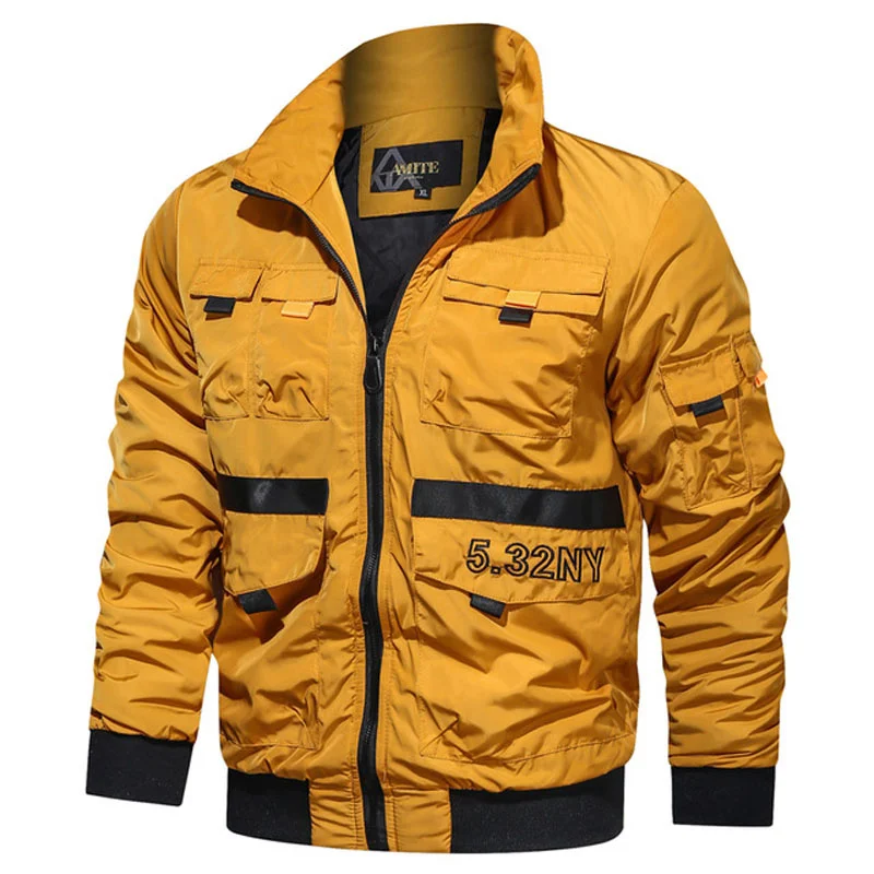 

Куртка мужская демисезонная, Бомбер в стиле милитари, уличная одежда с несколькими карманами, пиджак-Карго