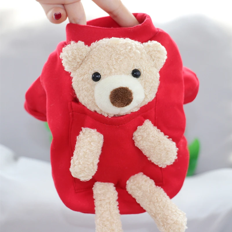 Red Bear Sweater Warm Dog Clothes Autumn and Winter Clothes Teddy Warm Clothes Than Bear Pullover Puppy Soft Two-legged Clothes