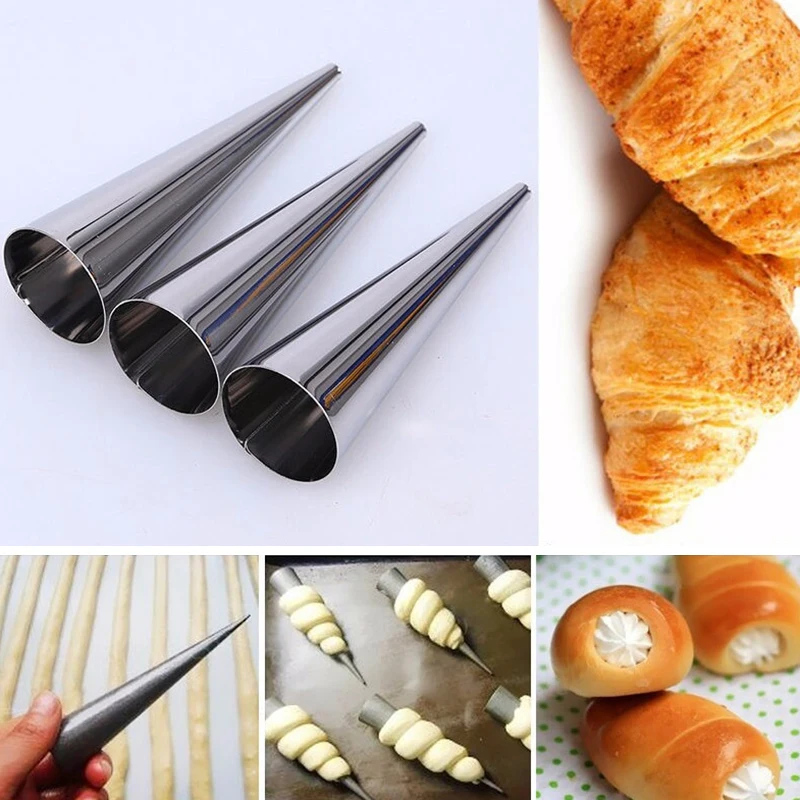 Cream Horn Mold Stainless Steel Cone Cannoli Forms Cake Roll Horn Bread Croissant Mold Tubes Shells Pastry Baking Mould DIY