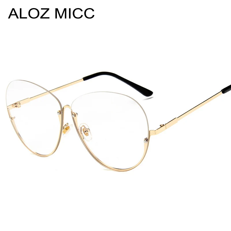 

ALOZ MICC Fashion Half Frame Glasses Frame Women Men Oversized Metal Glasses Frame Gold Silver Black Men Eyeglass Q754