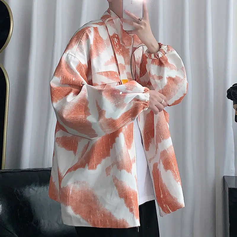 

Jackets Women Basic Tie Dye Plus Size 3XL Zipper Loose Long Sleeve Outwear Streetwear Casual Korean Style Loose Ulzzang Clothing