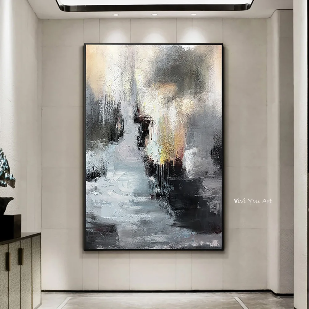 

Grey Yellow Cloud Abstract Oil Painting Think Independent Wall Picture For Living Room Canvas Modern Art Poster