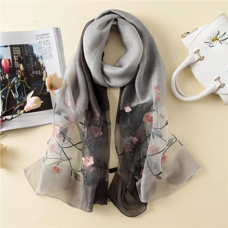 

2021 summer luxury women scarf large size silk scarves shawl and wraps high quality embroidery bandana foulard female