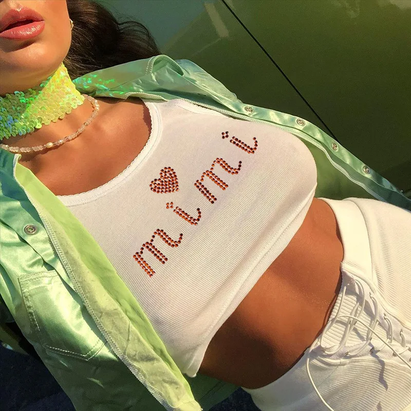 

Letter Tank Top Streetwear Women Summer Clothes 2021 Casual Cotton White Black Sexy Slim Fit Crop Tops Vest