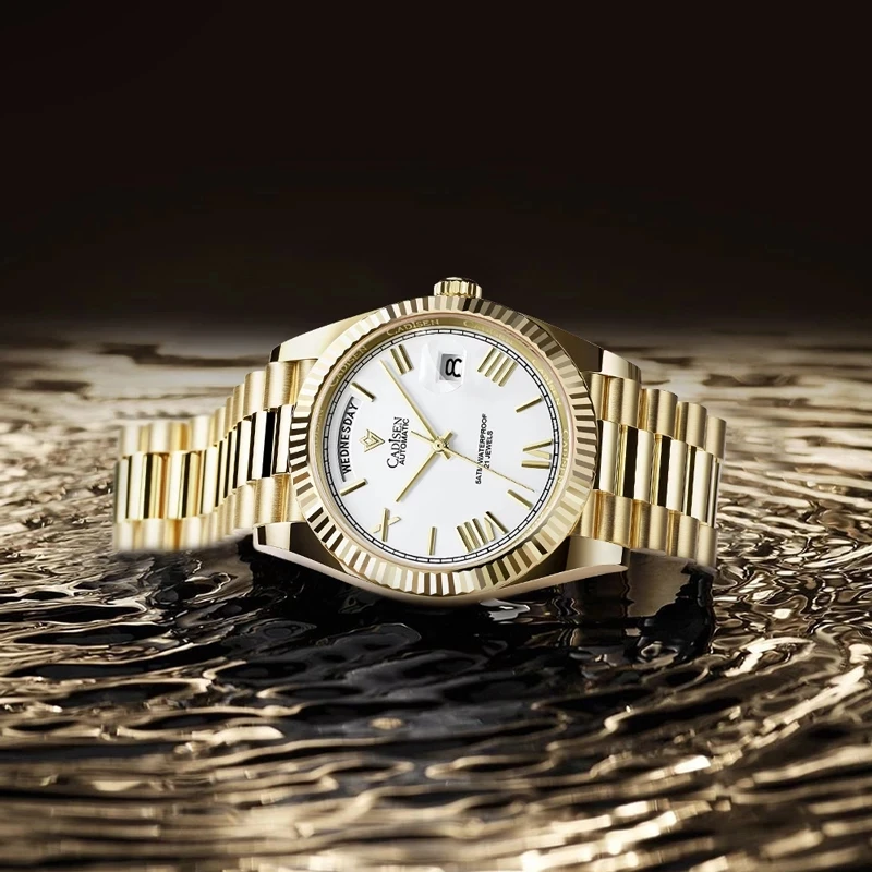 2021 New CADISEN DAY-DATE Mens Mechanical Watches top brand luxury automatic watch Stainless Steel waterproof 50M Reloj Hombre | Наручные
