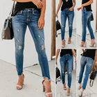 Женские рваные джинсовые брюки стрейч, узкие Джеггинсы с высокой талией, демисезонные