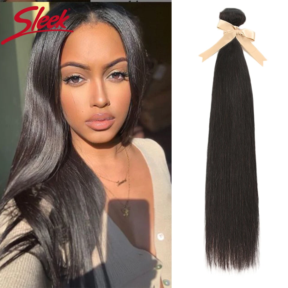 

Sleek Human Hair Bundles Straight Hair Extensions Remy Brazilian Hair Bundles Single Bundles Deals Weave Double Weft Weave