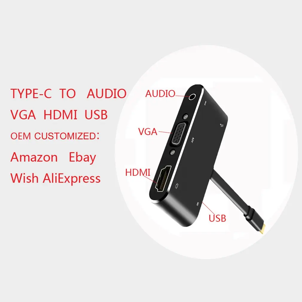Концентратор USB Type C адаптер 4K в HDMI/VGA/3 5 мм аудиоразъем/USB 3 0 порт/PD конвертер для