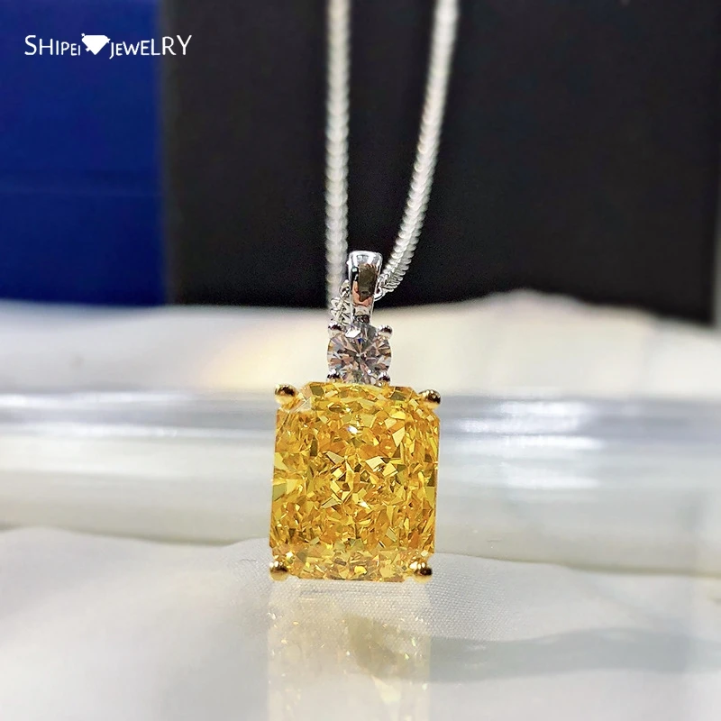 

Shipei Fashion 100% 925 Sterling Silver Created Moissanite Citrine Wedding Anniversary Fine Jewelry Luxury Pendant Necklace Gift