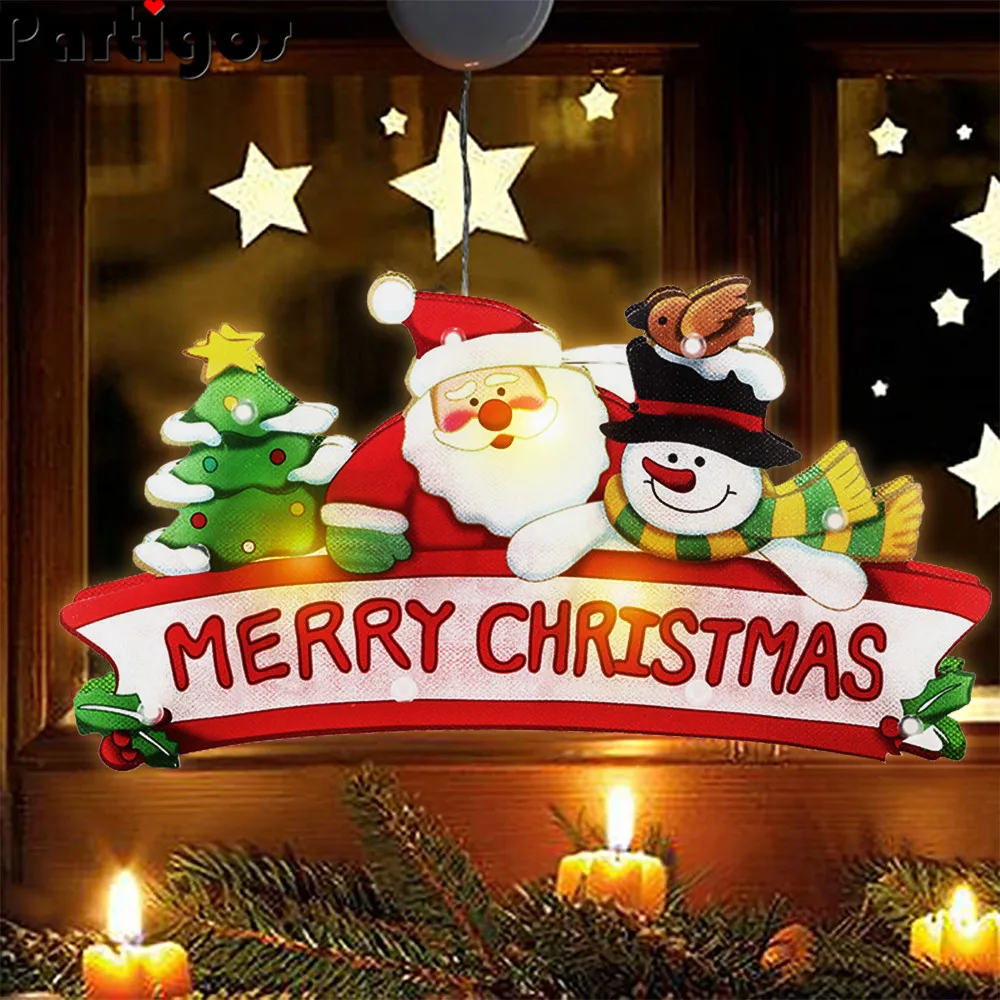 

Christmas Decoration Lighted Window Hanging Decor LED Xmas Lights with Suction Cup Hook for Christmas Party Showcase Decoration