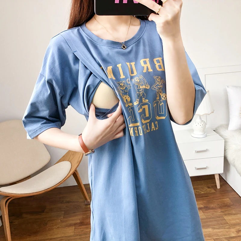 Натуральный хлопок середины Длина Стиль футболка для женщин по беременности и