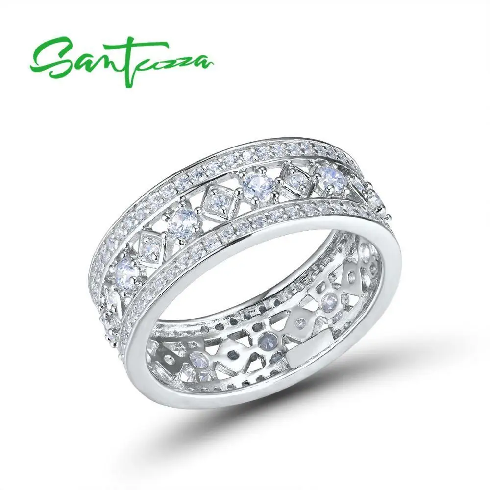 

SANTUZZA Silver Ring For Women Genuine 925 Sterling Silver Wedding Engagement Ring Shiny Cubic Zirconia Party Fashion Jewelry