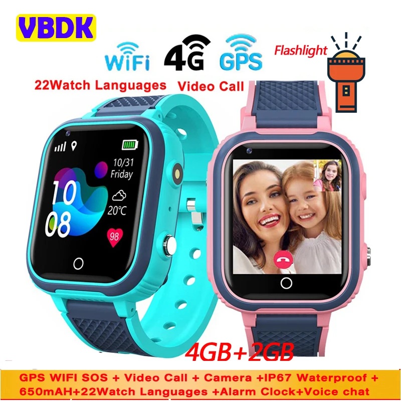 

VBDK 4G Smart Watch Kids GPS WIFI Video Call SOS IP67 Waterproof Child Smartwatch Camera Monitor Tracker Location Phone Watch
