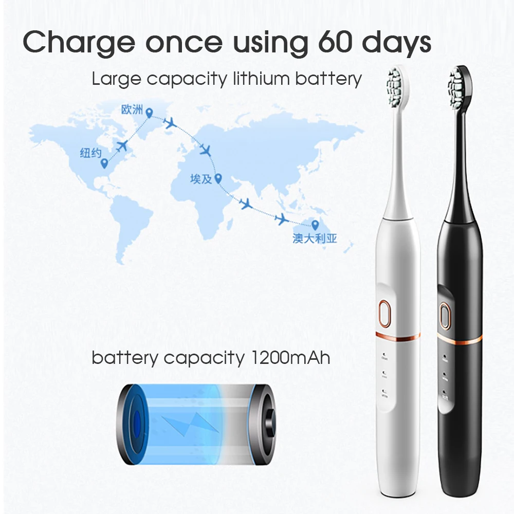 [ZS] IPX8 Washable 4 Modes Oral Care Rechargeable Sonic Electric Toothbrush For Adults Travel With Replacement 8 Brushes Heads enlarge