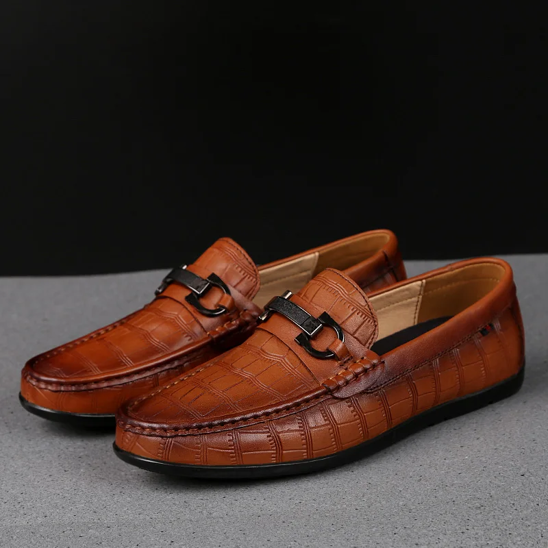 

Men's Genuine Leather Loafers Fashion Hand Stitched Slip-On Shoes Business Office Casual Shoes British Trend Men Loafers