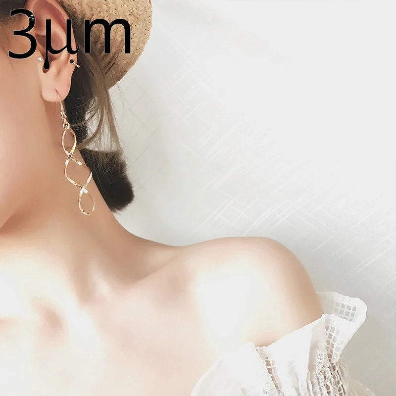 3 мкм модные двойные Висячие серьги для женщин длинные волнистые Высокое