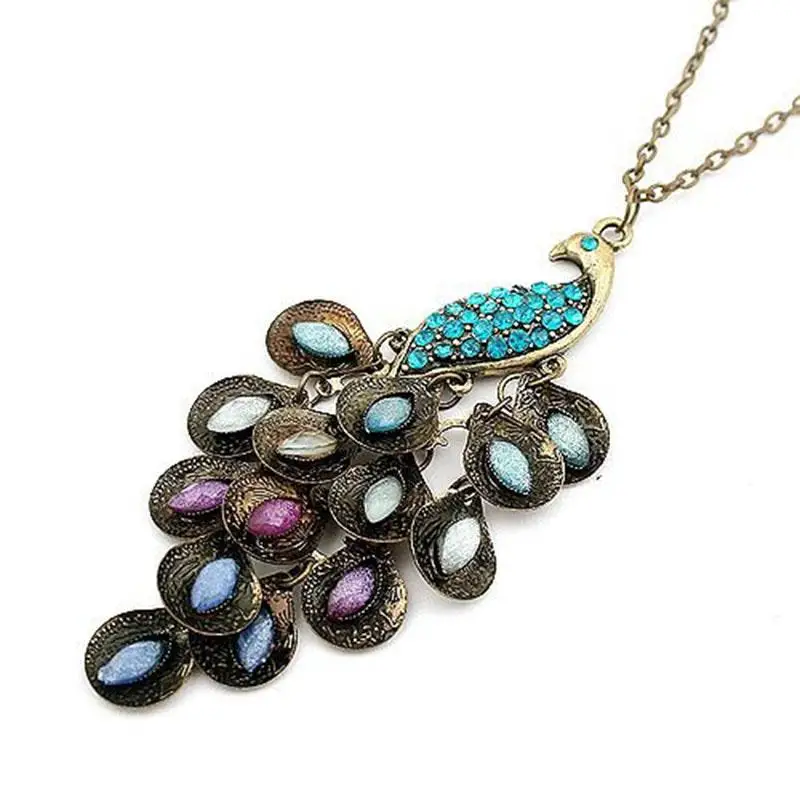 Ювелирные изделия в стиле бохо длинная цепочка цветной кулон виде павлина