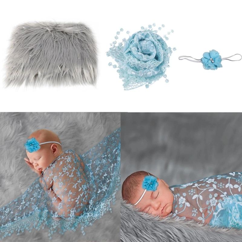 

3Pcs Baby Blanket Swaddle Wrap Headband Set Newborn Photography Props Infants Photo Shooting Outfits Accessories