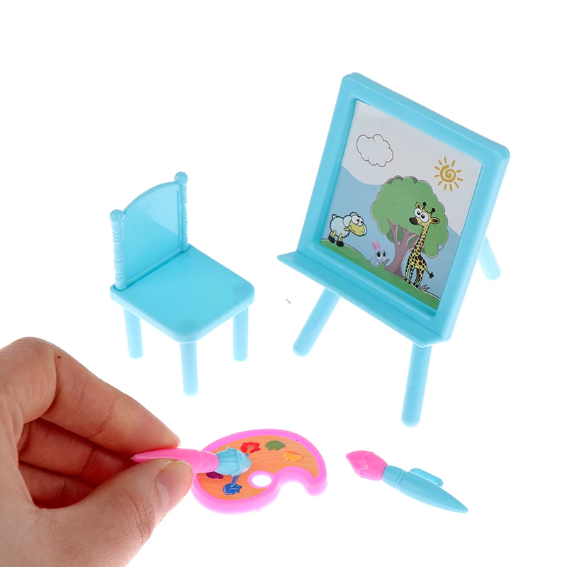 

5Pcs/Set 1:12 Dollhouse Miniature Drawing Board Easel Brush Chair Set Home Decor