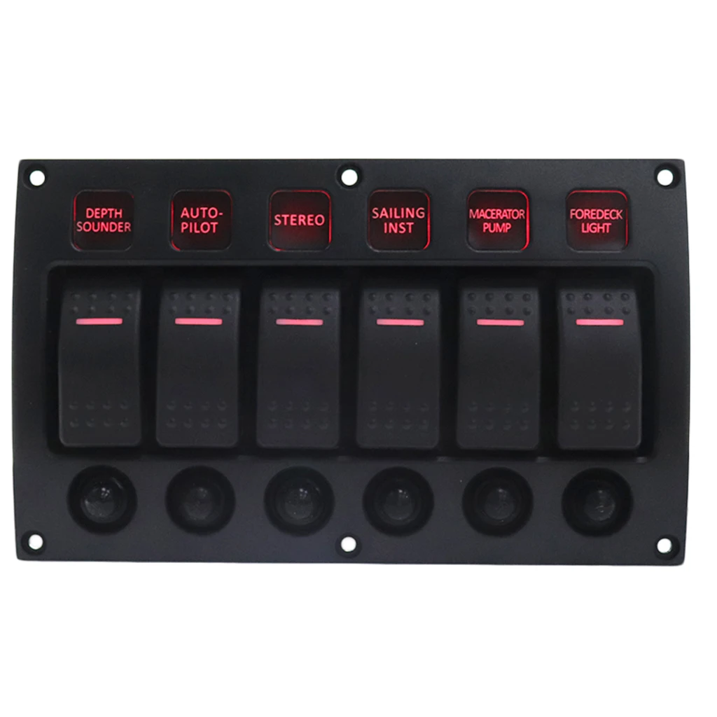 

6 Gang Curved Waterpoof LED Switch Panel with Circuit Breakers Back Light
