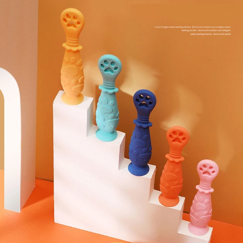 

2Pcs/Set Baby Learn Spoon Set Short Easy Spoon Cartoon Silicone Teether Infant Anti-slip Feeding Training Utensils Tableware