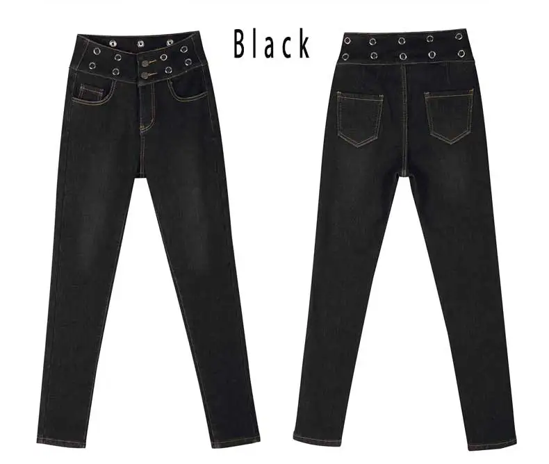 Black1 Alpaca кашемировые ультра-мягкие теплые женские джинсы, зимние обтягивающие джинсы с высокой талией, утолщенные обтягивающие женские эластичные черные джинсы#06 - Цвет: Black1