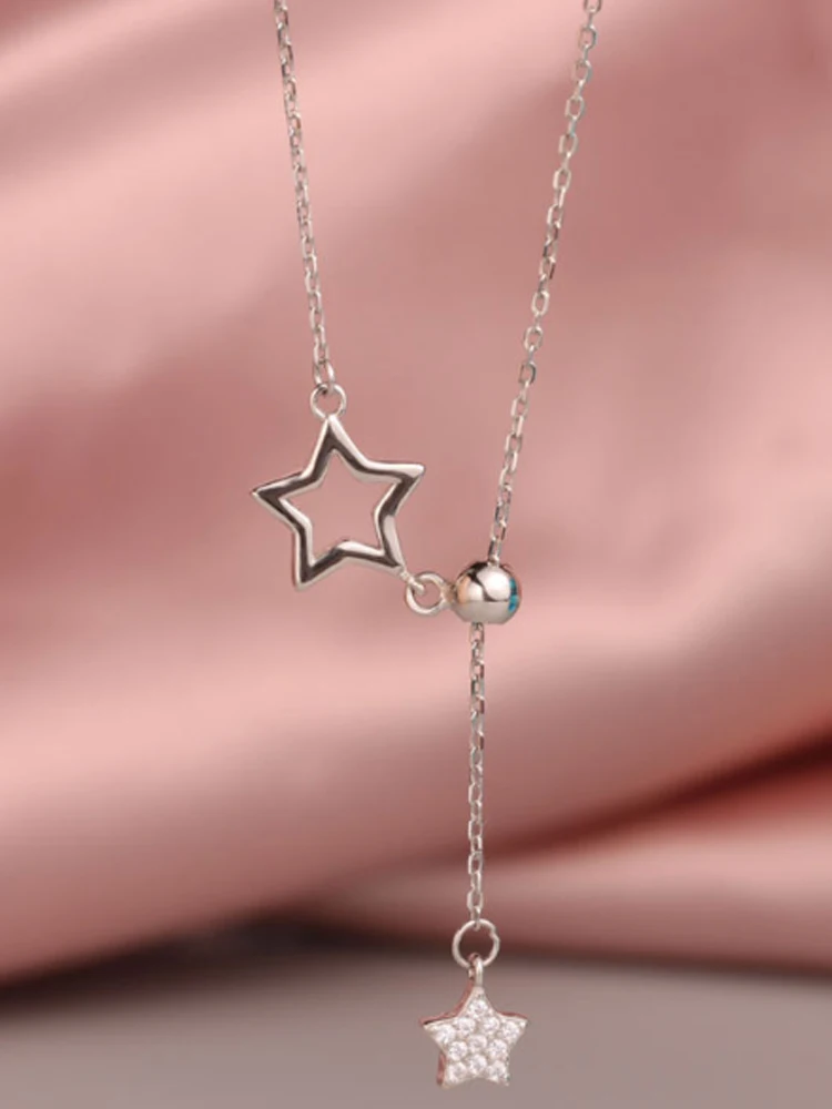 

925 Sterling Silver Stars Pandent Choker Necklace for Women Crystal Jewelry Clavicle Chain Necklace Classic Party Jewelry