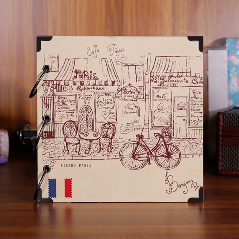 

Cartoon Style 10 Inch Craft Paper Cover Album Travel Scrapbook,Romantic Paris,Vintage Sketch Cover for Vacation Photo Album