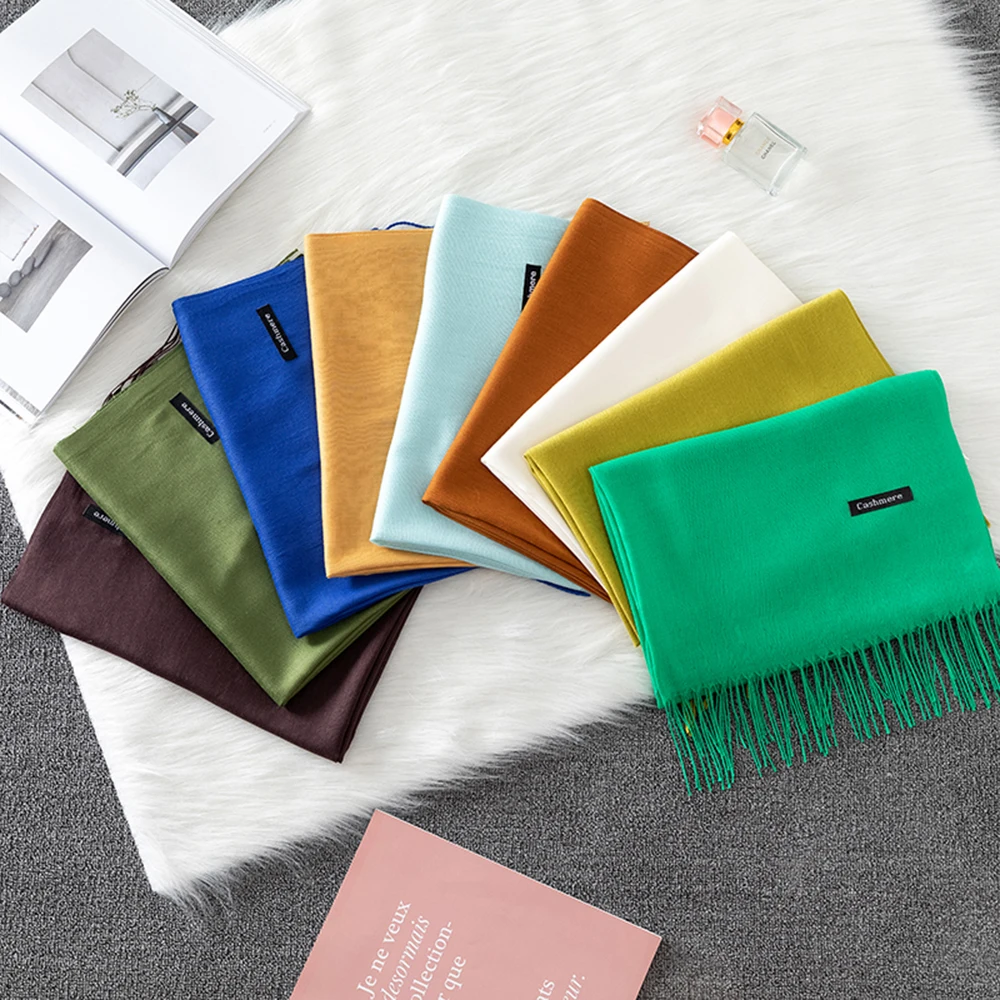 2021 роскошный брендовый однотонный кашемировый женский шарф зимняя теплая шаль и