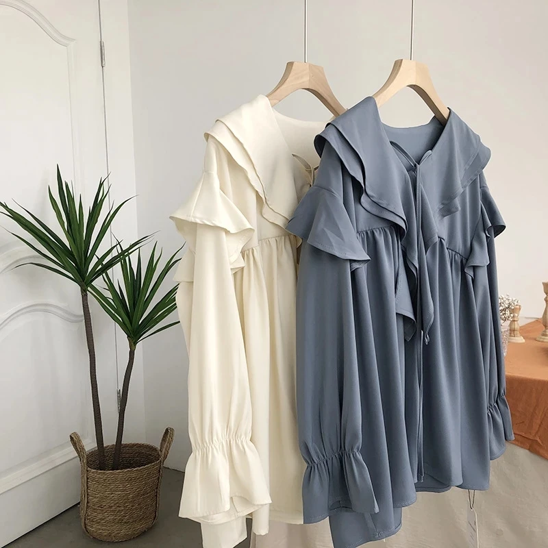 

Chic Drawstring V Neck Draped Design Blusas Solid Butterfly Long Sleeve Blouse Women Fall 2021 New Arrivals Loose Shirts