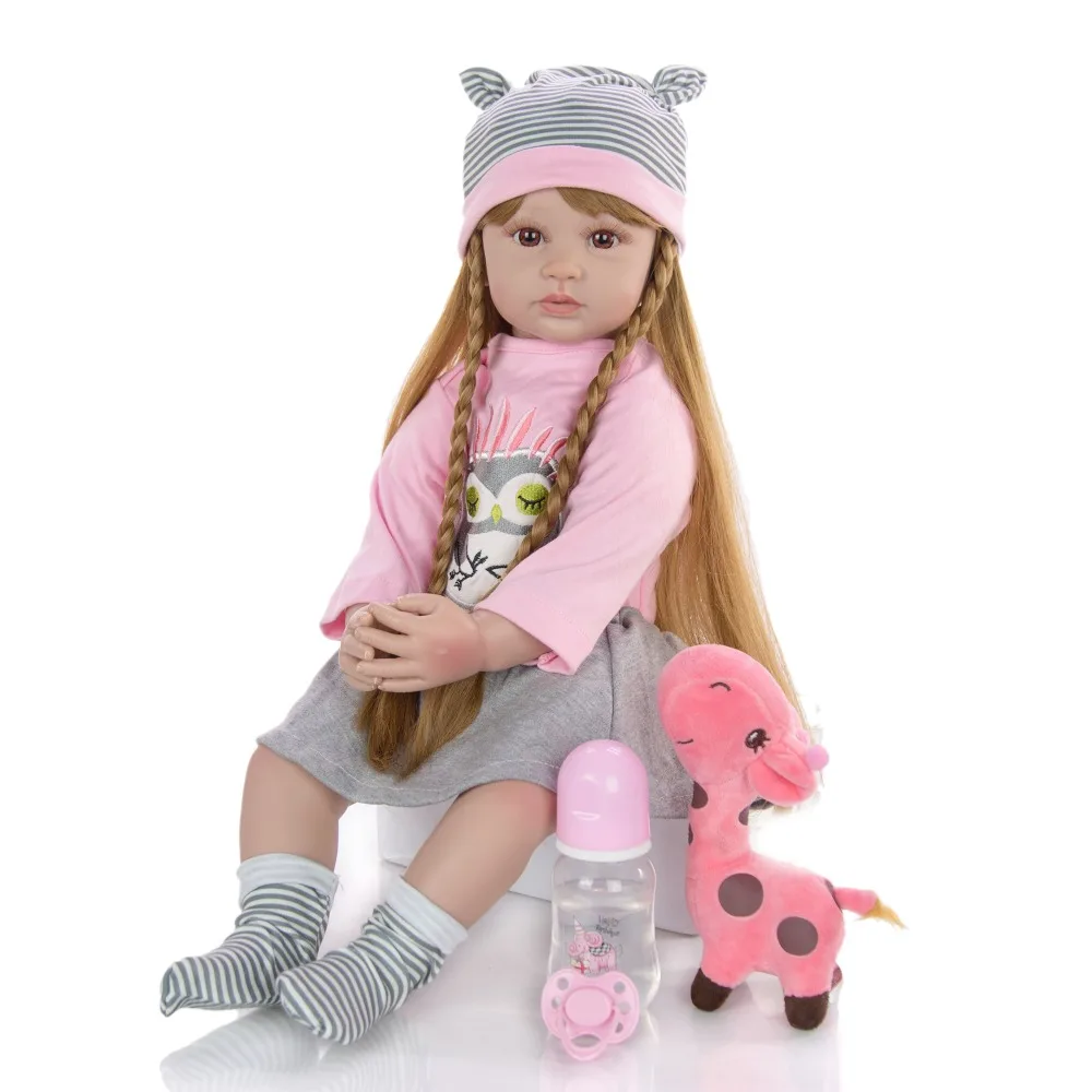 60 см большой силиконовый винил Reborn baby girl brinquedos кукла игрушки 24 дюйма bebe reborn малыш