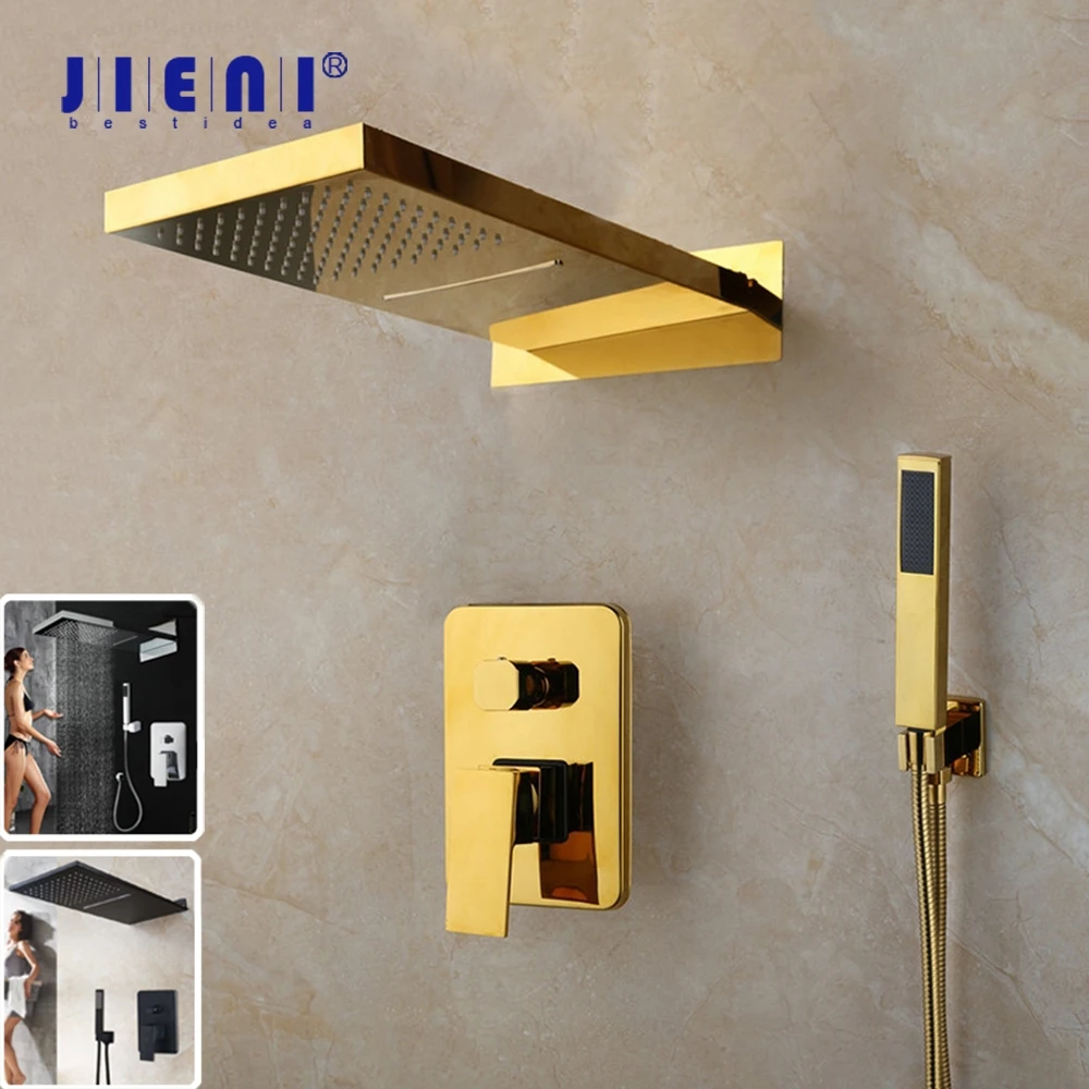 Роскошный золотистый сплошной латунный водопад jienne ручной душ с двойным