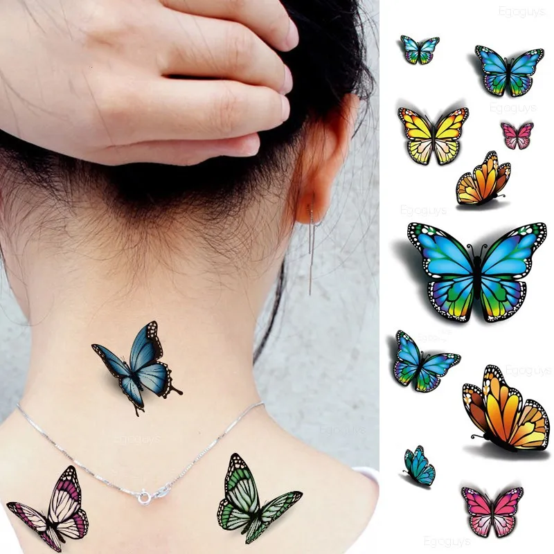 Временные татуировки стикер для женский боди арт 3D бабочка роза цветок перо