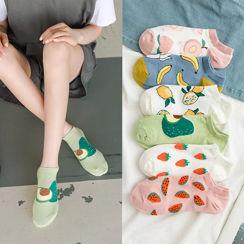 

Fruits short Socks Womens crew cotton Avocado Strawberry watermelon Banana casual harajuku Summer Comfortable Sweet Girls socks