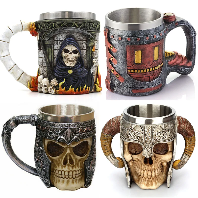 3D кружка в виде черепа из нержавеющей стали смола скелет мрачный рыцарь